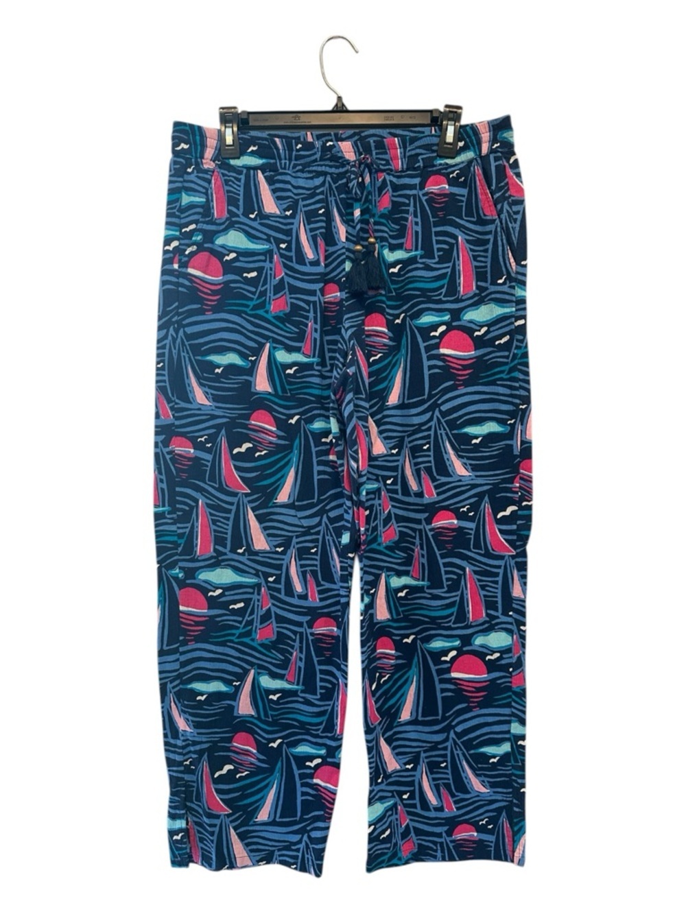 Talbots 100% Cotton Navy Blue Pink Sailboat Pajama Pants Size Medium